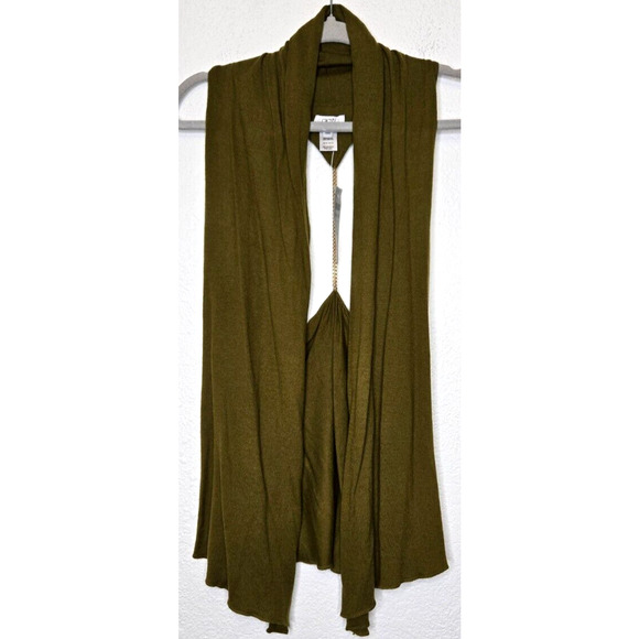 Cache Y2K Cardigan Vest M/L Olive Green Wool Slouchy Open Chain Back Sweater Top - Picture 1 of 9